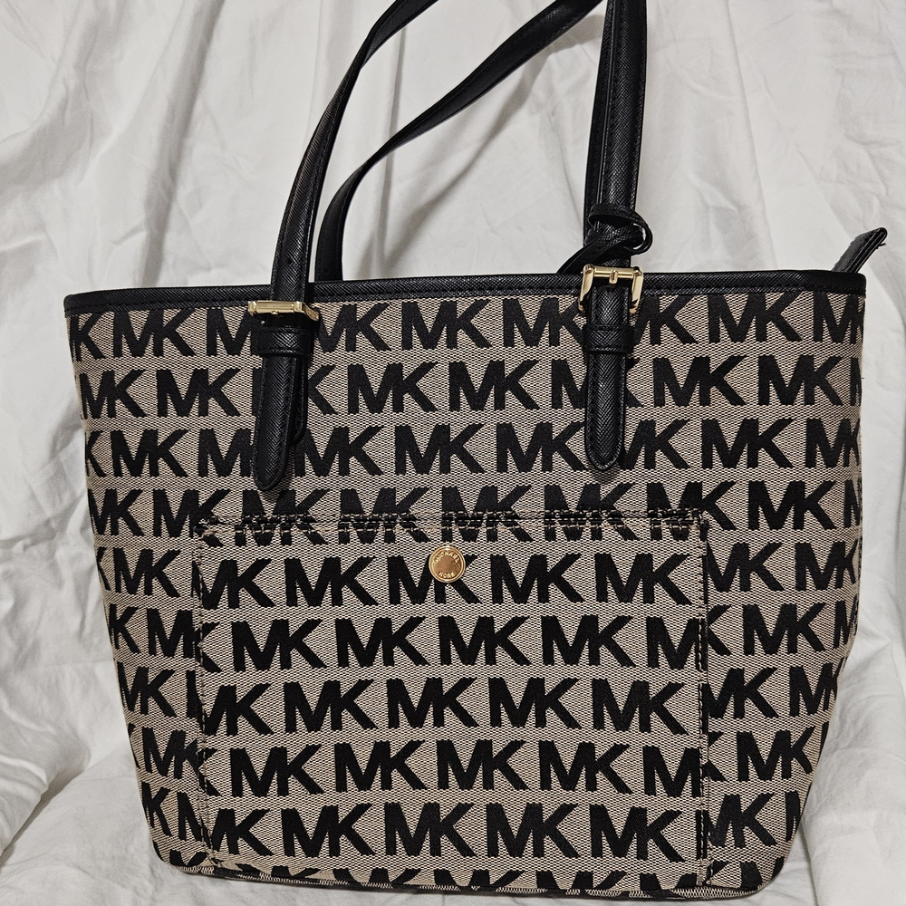 Michael Kors Black and Tan Signature Tote With Matching Wallet